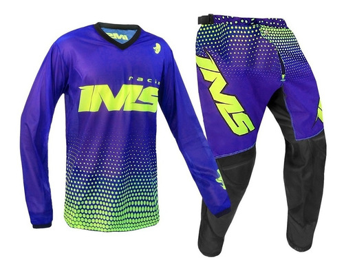 Camisa + Calça Ims Mx Azul/fluor Mx Moto Cross Trilha