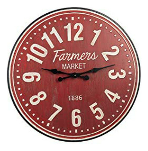 Ganz Cb173890 Distressed Red Farmers Market Wall Clock, 31-i