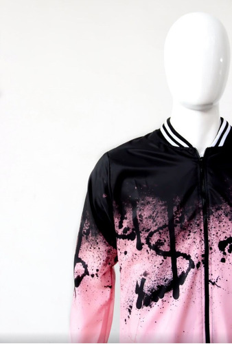 Bomber Jacket Street Art Negro-rosa 