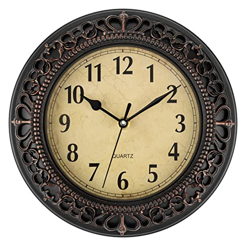 Reloj De Pared Vintage Silencioso 30 Cm Marco Bronce