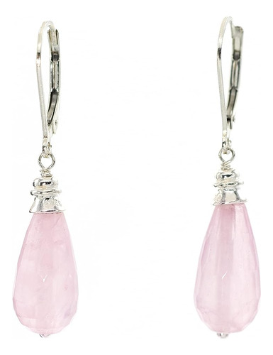 Aretes Plata Hechos Con Lagrimas Facetadas Cuarzo Rosa Metal