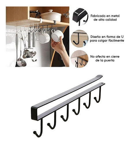 2 Pz Ganchos Almacenamiento Para Tazas Gabinete 6 Ganchos Negro