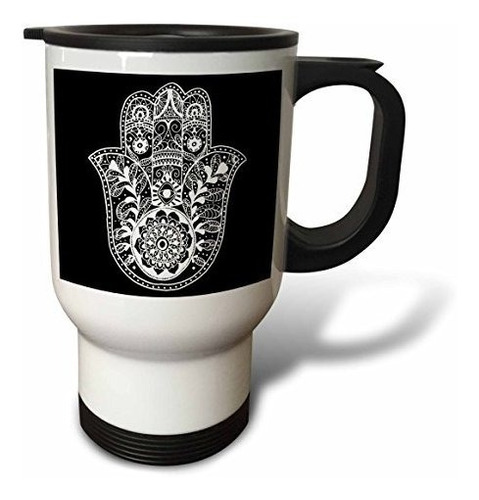 Vaso - 3drose Black And White Hamsa Travel Mug, 14-ounce, St