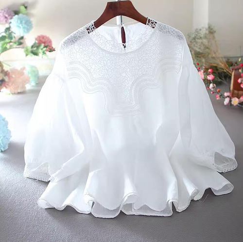 Blusa Retro De Lino Y Algodón Con Manga De Farol Para Mujer,
