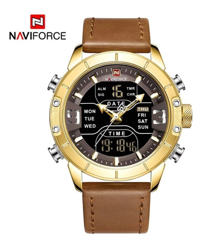 Relógio Masculino Naviforce 9153l Pulseira Couro Digital