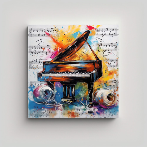 60x60cm Lienzo Moderno Alegre Pintura Música Bastidor Mader