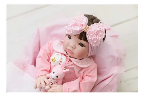 Bebe Reborn Boneca Princesa Menina Pronta + Bolsa Cor Do Cabelos Roupa Rosa Cabelo Castanho