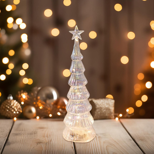 Figura De Árbol De Navidad De Cristal Iluminada Para Mesa,