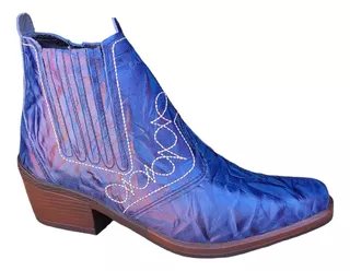 Bota Country Cowboy Masculina Cor Azul Botina Rodeio Vaqueir