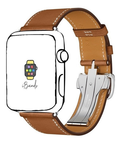 Imagem 1 de 7 de Pulseira Ibands Couro Legítimo Deployant Para Apple Watch