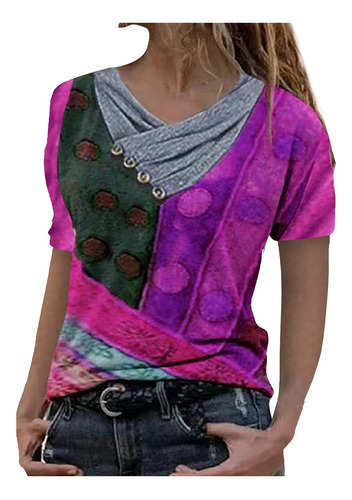 D Fashion Jersey Estampado Casual Con Cuello En V Para Mujer