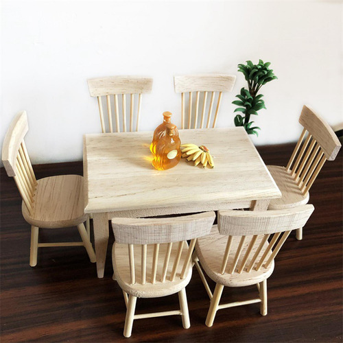Diy 1/12 Escala Muñecas Casa Comedor Mesa Silla Conjunto