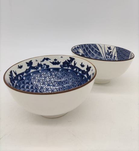 Imagen 3 de 5 de Set X2 Bowls Copetineros 11,5cm Porcelana Diseño Azul Blanco