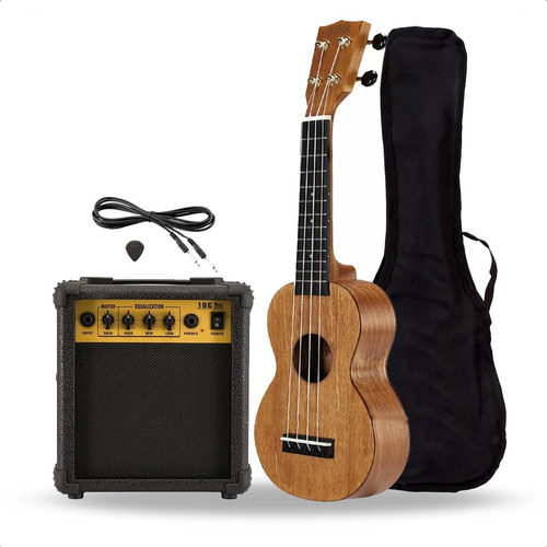 Combo Ukelele Electroacustico Zurdo + Ampli Funda Cable Pua