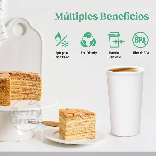 Berry Green vasos blancos para café 20 oz (591 ml) biodegradables sin tapa paquete de 120 piezas resistentes fáciles de apilar ideales para bebidas calientes en hogar u oficina