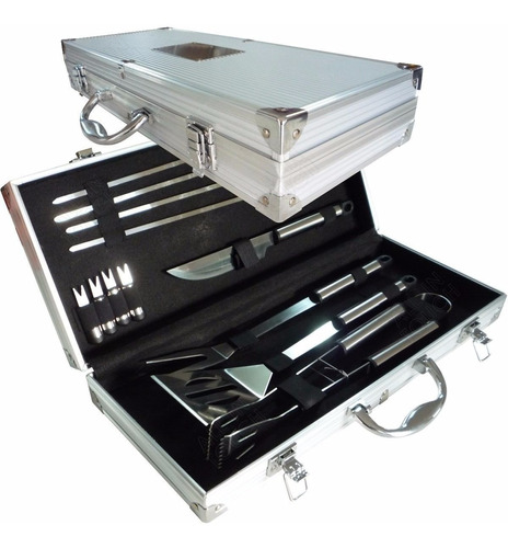 Set De Asado 12 Piezas Estuche De Aluminio Parrilla Asador