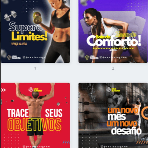 Imagem 1 de 3 de Pack Canva Academia Templates Editaveis 15 Artes + Premiun
