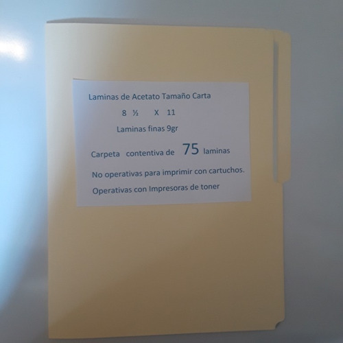 Laminas De Acetato  X 75 Para Impresora Laser