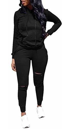 Sudadera Con Capucha Para Mujer, Casual, Con Agujero, 2 Piez