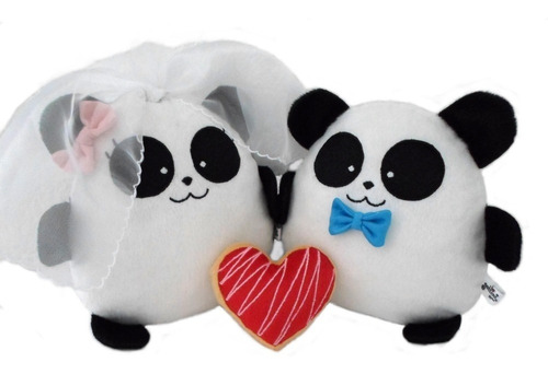 Pareja Boda Osos Pandas Peluche Nombre Personalizado Velo 