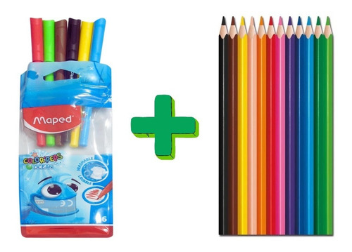Imagen 2 de 5 de Combo Lapices Colores Strong X12 + Marcadores Ocean X6 Maped