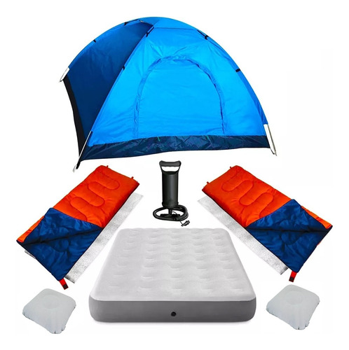 Combo Carpa 4 Personas + Colchón 2 Plazas + Inflador