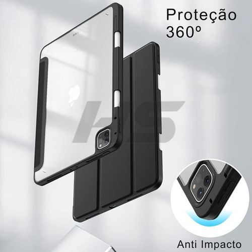 Capa iPad Pro 11 4ª ger M2 2022 3ª ger M1 2021 2ª ger 2020 1ª ger 2018 Fundo Transparente com Suporte Caneta preta