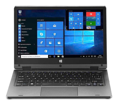 Notebook Multilaser PC112 cinza táctil 11.6", Intel Celeron N3350  2GB de RAM 32GB SSD, Intel HD Graphics 500 1920x1080px Windows 10 Home