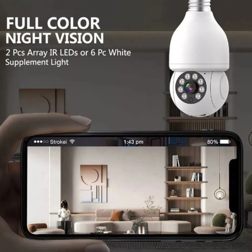 Foco Cámara Seguridad 360 Wifi Espía Ip Hd Visión Nocturna Blanco