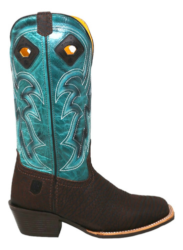 Bota Vaquera Nh Cuello De Toro Rubi Verde Punta Cuadrada