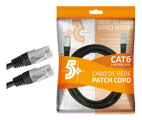 Cabo De Rede Blindado 2m Rj45 Cat6 Ethernet Preto 2 Metros
