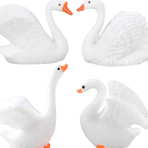 4x Mini Figuras De Cisnes, Adorno De Mesa Pequeño De Resina