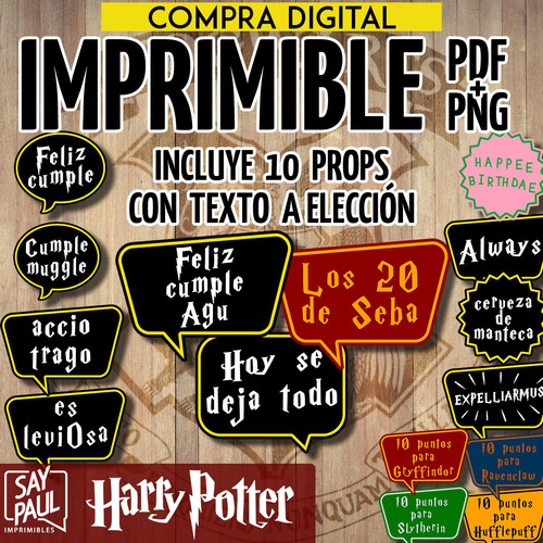 Kit Imprimible Personalizado Cartelitos Cumple Harry Potter