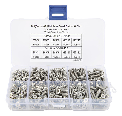 Juego De 600 Tornillos Hexagonales De Acero Inoxidable 304 C