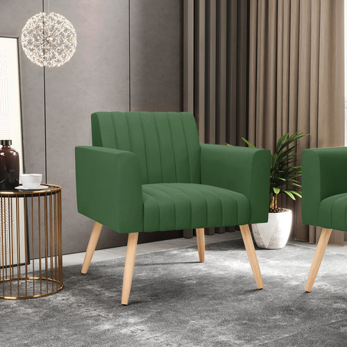 Kit 2 Poltronas Viena Gomada Suede Verde Pés Palito Natural