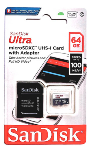 Cartão de memória SanDisk SDSQUAR-064G-GN6MN  Ultra com adaptador SD 64GB