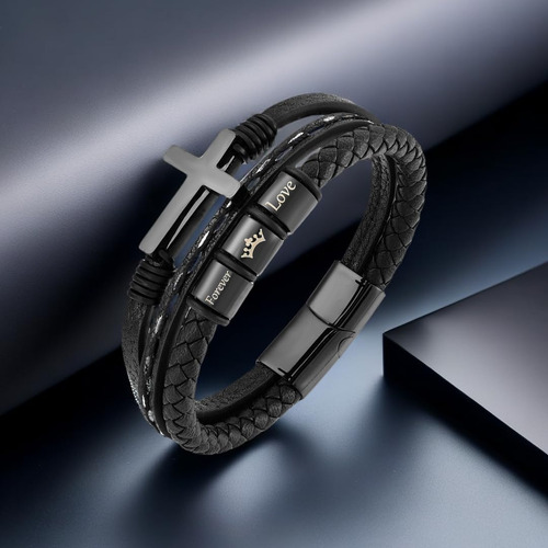 Pulsera De Cruz Para Hombre, Brazalete Religioso De Microfib