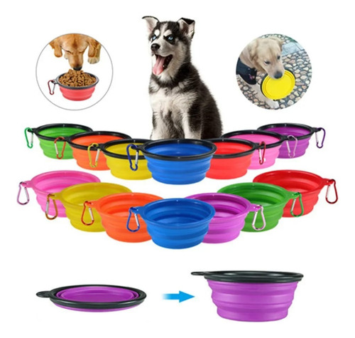 Plato Plegable Portátil Silicona Paseos Viaje Mascotas 13 Cm