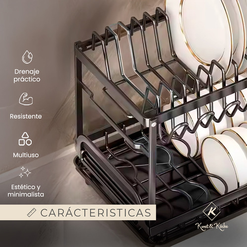 Secaplatos Escurridor Cubiertos 2 Niveles Organizador Cocina Color Negro