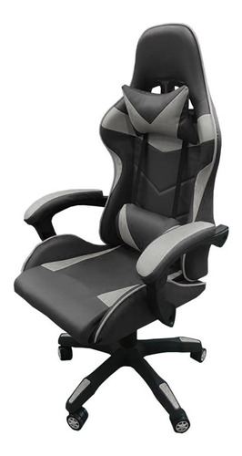  Piu Online Silla gamer ergonómica  gris y negra con tapizado de cuero sintético