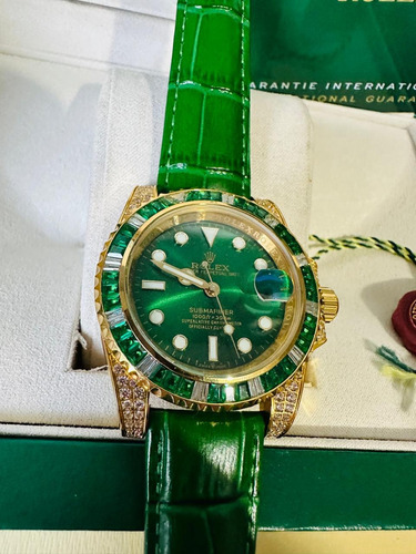Reloj Rolex Verde Fullset Piedras En Bisel Verde (Usado)
