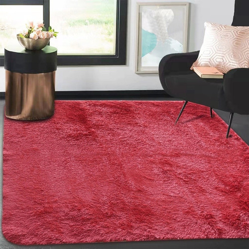 Tapete Felpudo 2m X 1,35m Para Sala Ou Quarto Antiderrapante Cor Vermelho