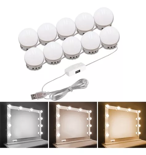 Kit De 3 Luces Espejo Vanidad LED Con Bombillas Luz Para Tocador