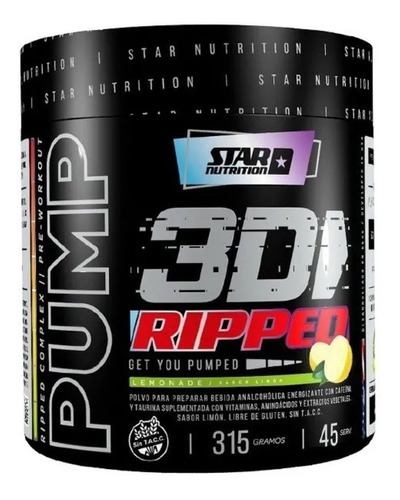 Pump 3d Ripped 315 Grs Star Nutrition Oxido Nitrico + Vaso