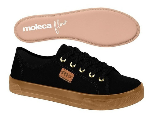Tênis Feminino Moleca Preto C/ Sola Marrom Casual Passeio | Mercado Livre
