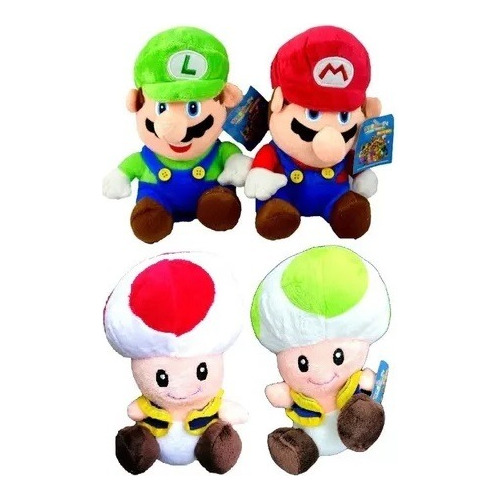 Peluche Mario Bros Luigi Honguito Toad Muñeco Juguete Figura