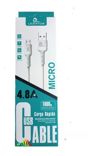 Cable Micro Usb Carga Rapida 4.8a Datos 1m Blanco