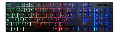 Teclado gamer Noganet NKB-500 QWERTY español España color negro con luz RGB