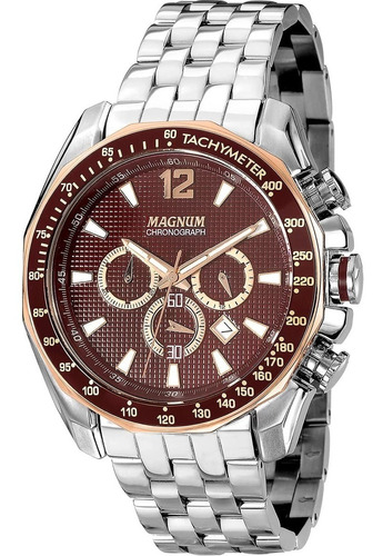 Relógio Magnum Masculino Cronógrafo Ma33586r Marrom Aço Cor da correia Prata