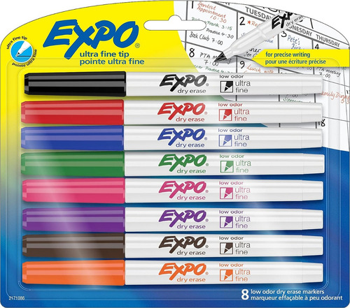 Expo Low-odor Dry Erase Markers, Ultra-fine Tip, 8-pack